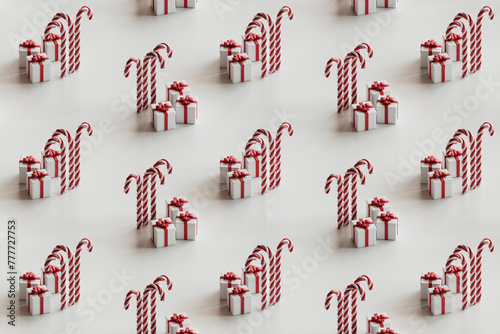 pattern of christmas gifts and candy canes
