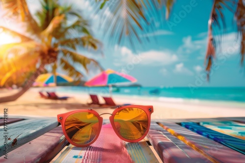 Sunglasses on the Beach: Sea View Summer Scene