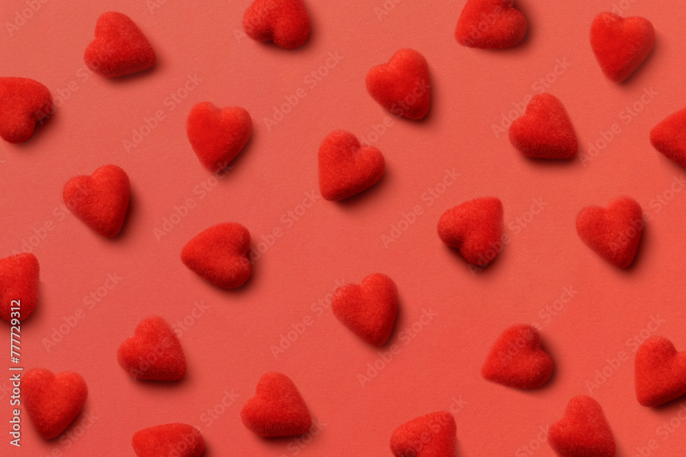 Seamless pattern of red knitted fluffy hearts Seamless pattern of red knitted fluffy hearts