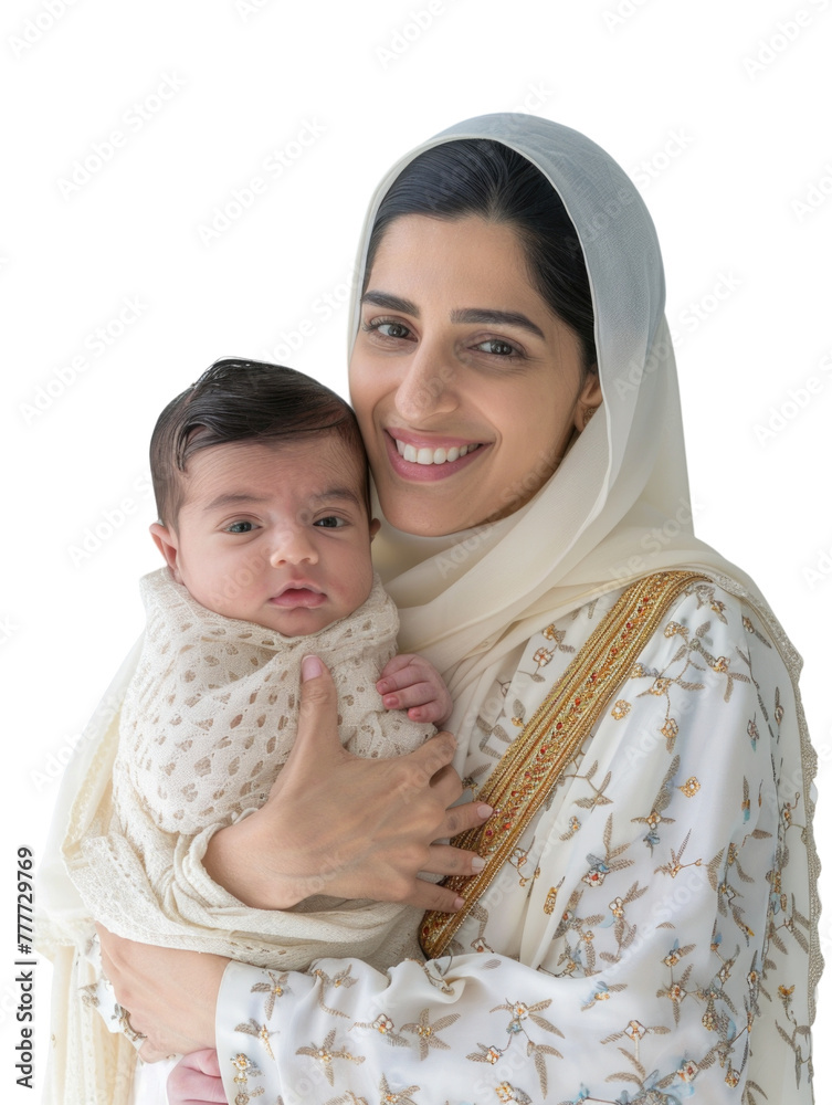 Mother holding her newborn baby transparent background