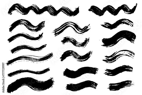 Brush strokes vector. Wavy and curved painted shapes