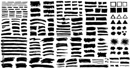 Brush strokes vector. Set of rectangle, square, triangular and burst text boxes