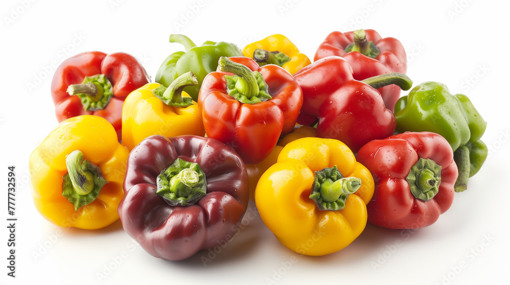 Colorful bell peppers isolated on white background. Selective focus.