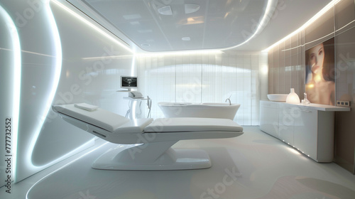 3d render interior of a modern spa room with white bathtub