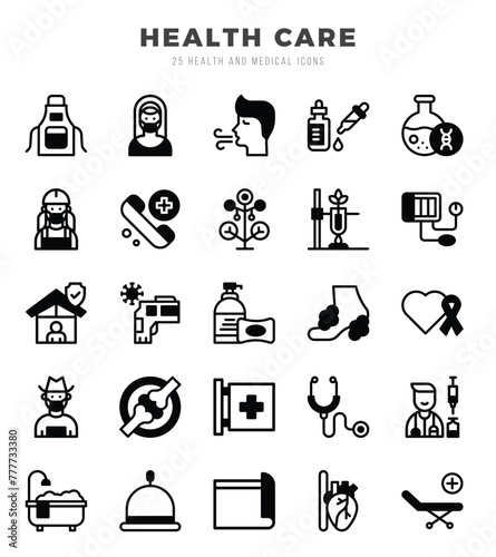 HEALTH CARE Icons bundle. Lineal Fill style Icons. Vector illustration.