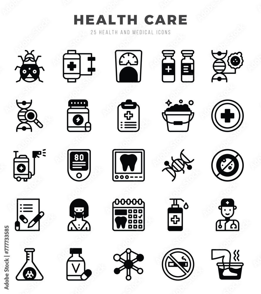 HEALTH CARE Icons Pack. Lineal Fill icons set. Lineal Fill icon collection set. Simple vector icons.