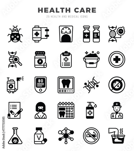 HEALTH CARE Icons Pack. Lineal Fill icons set. Lineal Fill icon collection set. Simple vector icons.