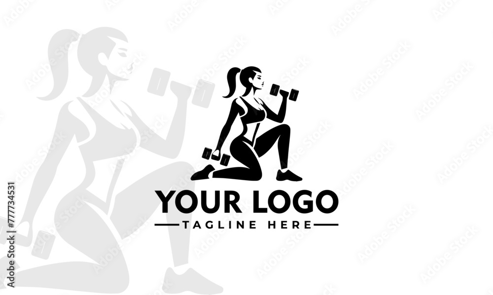 Flat Design Gym Lady Vector Fitness Woman Silhouette Logo Trendy and Motivational Fitness Branding