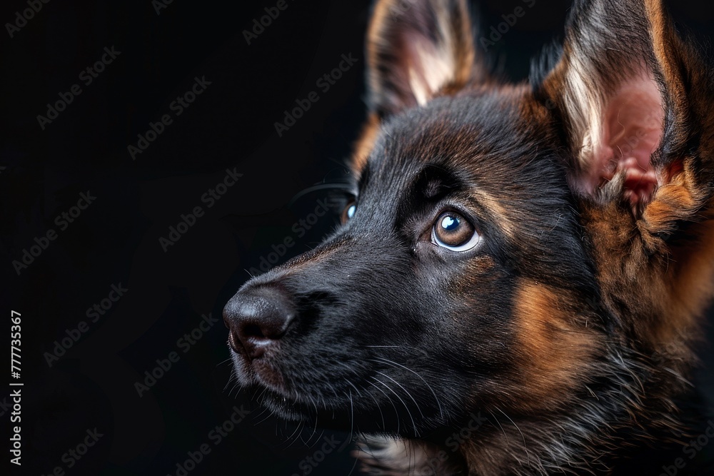 Studio portrait of German Shepherd puppy with head tilt
