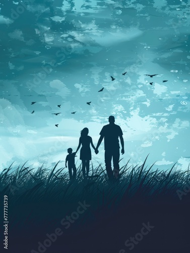 Father's day background with family silhouette, copy space - generative ai © Nia™