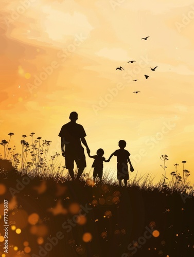 Father's day background with family silhouette, copy space - generative ai