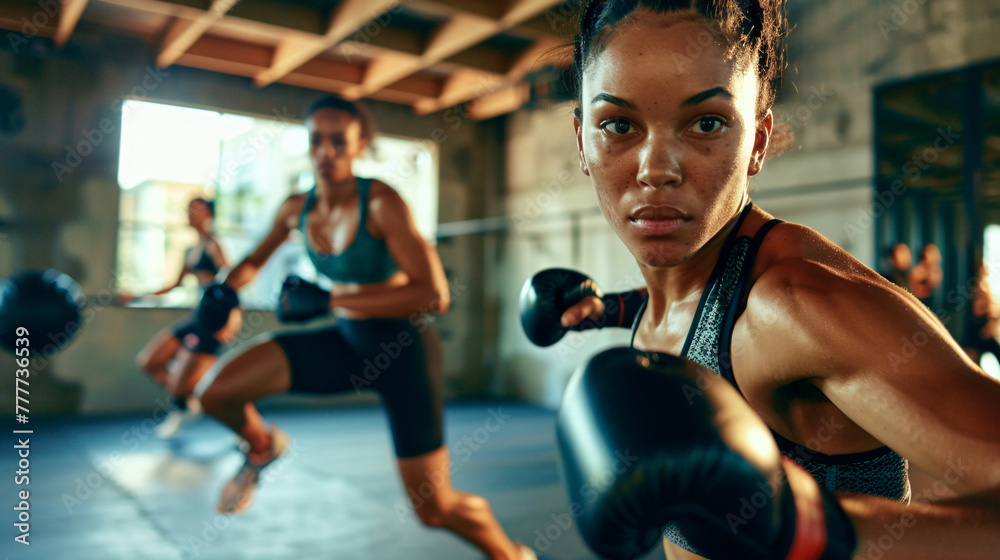 Determined Boxer Practicing in Fitness Gym