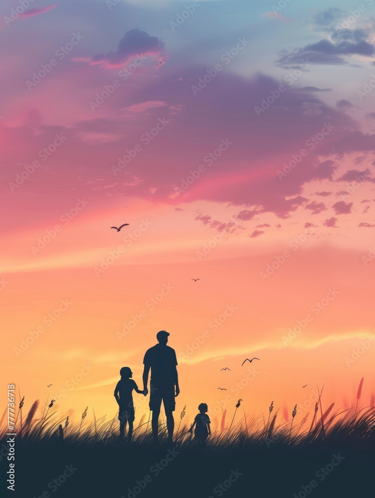 Father's day background with family silhouette, copy space - generative ai