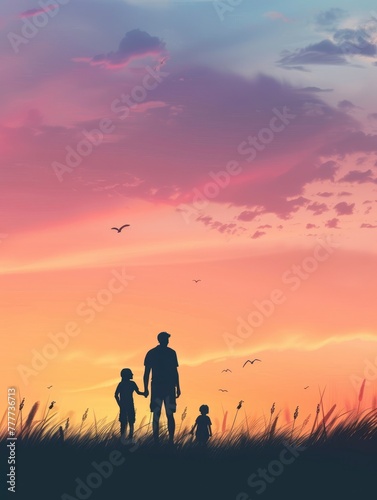 Father s day background with family silhouette  copy space - generative ai