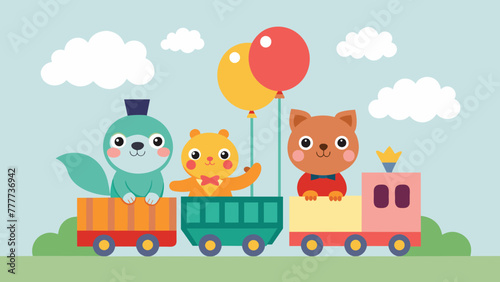 Cute Animals Balloon Riding a Train Explore the Joyful Journey
