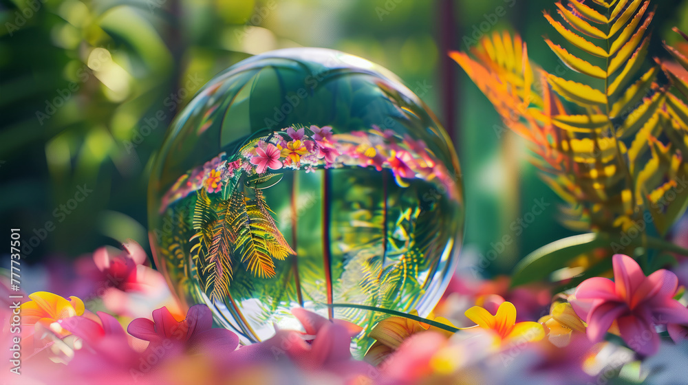 glass ball on a floral background