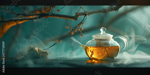 Glass Jar Filled with Tea and Leaves