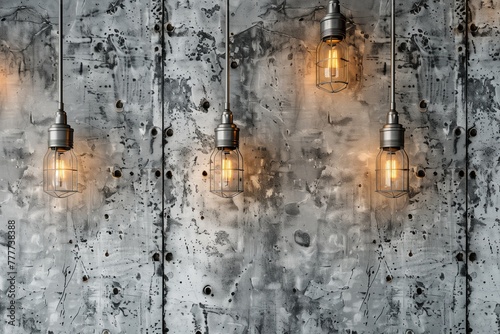 Industrial Chic: Concrete Wall with Metal Accents and Edison Bulb Lighting