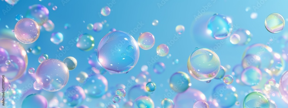 A background with a soft blue gradient, filled with pastel colored bubbles of various sizes Generative AI
