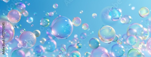 A background with a soft blue gradient  filled with pastel colored bubbles of various sizes Generative AI