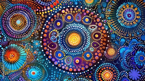 Aboriginal dot painting combines with the ancient art of mandalas. This fusion creates decorative artwork that merges the symbolism of both cultures.