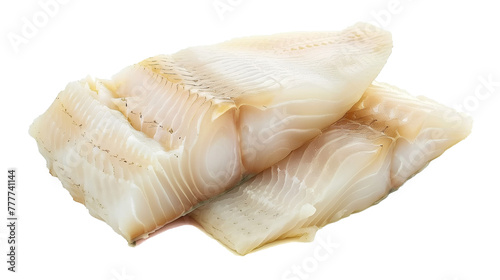 Fresh cut cod fish fillet isolated on white background