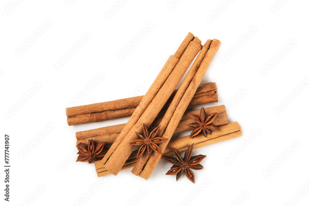 Ceylon cinnamon sticks and anise isolated on white background.Cinnamon roll and star anise. Spicy spice for baking, desserts and drinks. Fragrant ground cinnamon.Place for text. copy space. Ceylon cinnamon sticks and anise isolated on white background.Cinnamon roll and star anise. Spicy spice for baking, desserts and drinks. Fragrant ground cinnamon.Place for text. copy space.