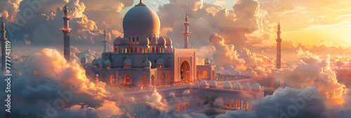 Mosque above the clouds , Ramadan mosque in clouds 