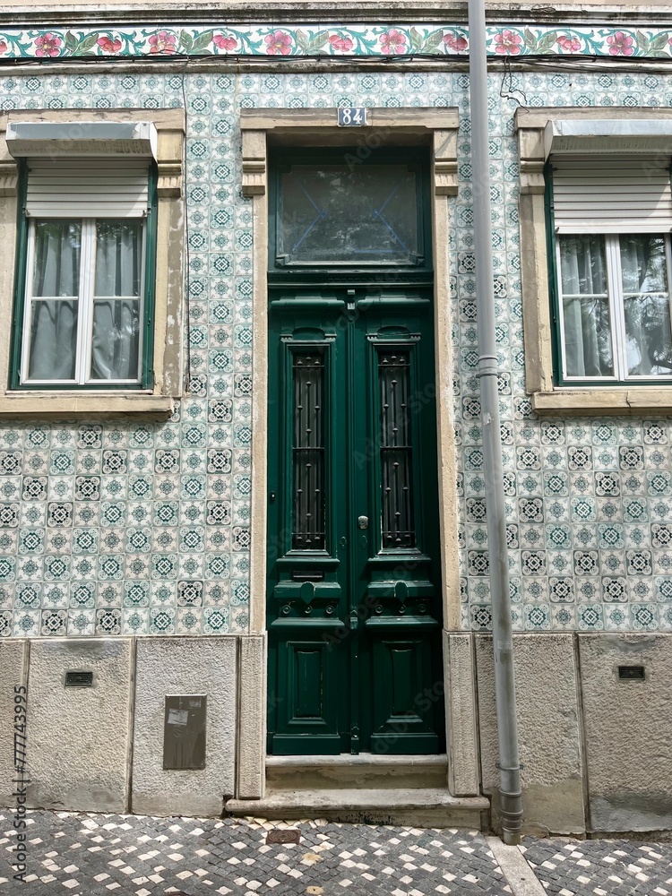 facades of the houses in Lisbon, street of Lisbon, traditional old Portuguese houses