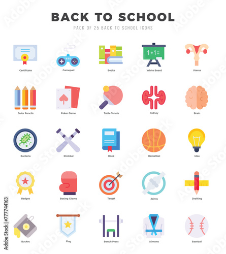Set of Flat Back To School Icons. Flat art icon. Vector illustration