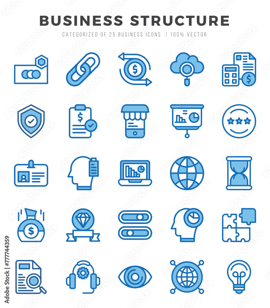 Business Structure Icons Pack Two Color Style. Vector illustration.