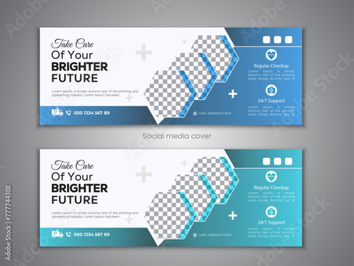 Simple and clean medical social media cover design template with color variant