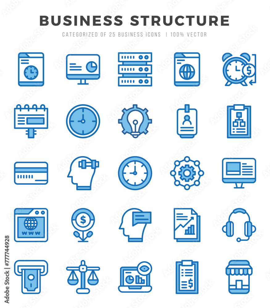 Collection of Business Structure 25 Two Color Icons Pack. Collection of Business Structure 25 Two Color Icons Pack.