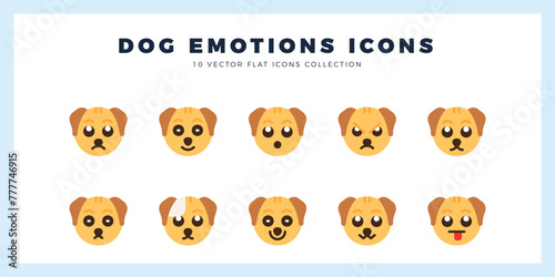 10 Dog Emoticon Flat icon pack. vector illustration.