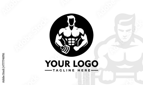 Trendy Fitness Branding Flat Design Gym Man Vector Motivational Male Silhouette Logo