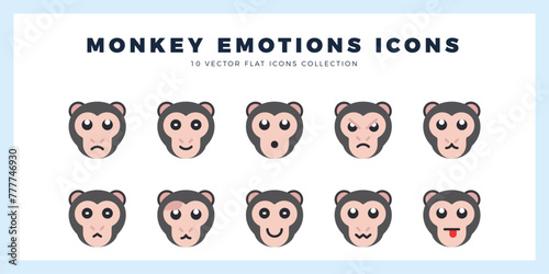 10 Monkey Emoticon Flat icon pack. vector illustration.