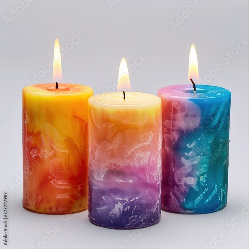A colorfull singal Candles on White Background generative ai photo
