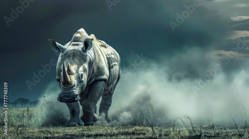 Majestic rhino in misty wilderness