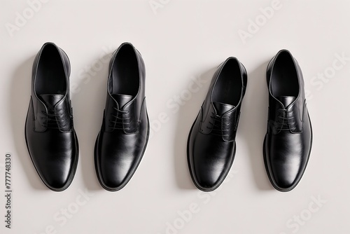 A pair of black leather shoes with laces on the sides.