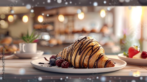 Sensational Sweetness: Croissant Filled and Adorned with Chocolate photo