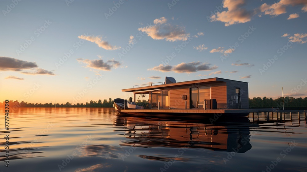 A photo of a Minimal Houseboat in Soft Waterfront nature