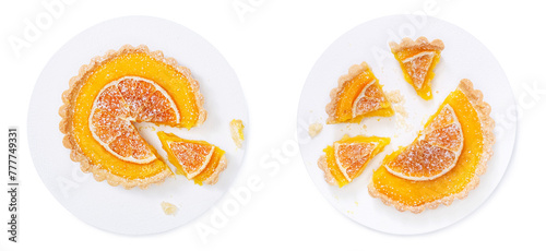 Traditional french lemon tart, top viewTraditional french lemon tart, with orange slice