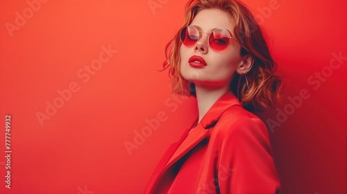 A stylish and confident woman embodying the essence of a supermodel  against a solid color backdrop  with plenty of copy space for text  real photo