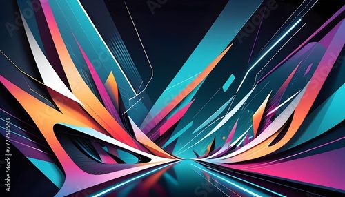 Abstract digital art with dynamic lines and geometric shapes in vibrant colors on a dark background, conveying a sense of futuristic speed and technology.