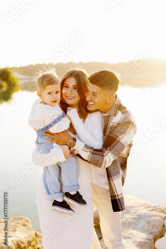 Beaming family standing sunshine nurturing ties