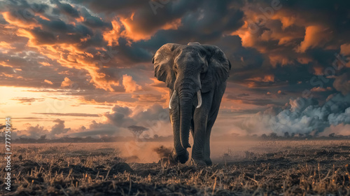 Majestic elephant at sunset in african savannah © edojob