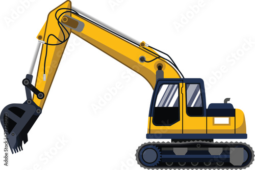 Crawler excavator, Backhoe, Crawler excavator truck isolated on white background, Construction and industrial machinery vector illustration.