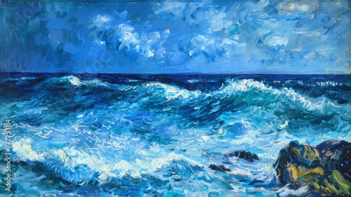 illustration of an ocean painting background in monet style