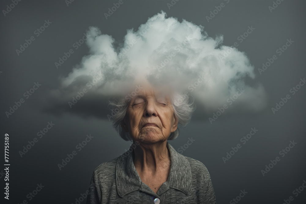 senior woman cloudy mind depression mental illness sadness loneliness isolation
