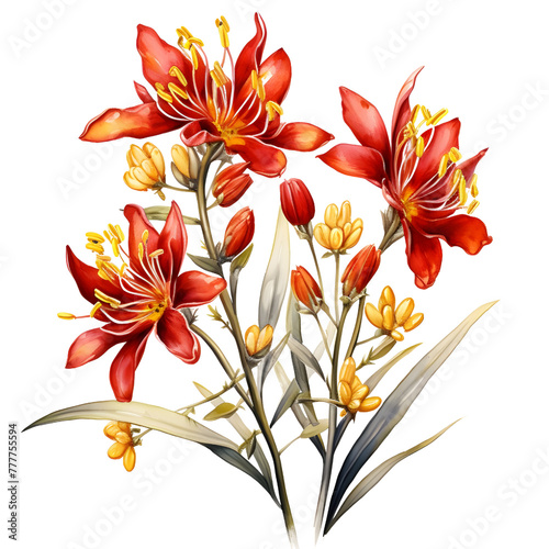 flower watercolor banner  Kangaroo Paw  isolated on white background  Rustic romantic style  Floral design frame  Can be used for cards  wedding invitations